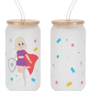 Vaso con tapa y pajita super Heroina